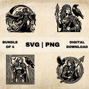 Morrigan SVG Bundle, Celtic Goddess Clipart, Hand Drawn Celtic Raven Theme Vector Illustration, PNG Files For Laser Engraving & Craft