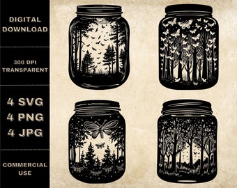 Fireflies In A Jar SVG Bundle, PNG, Fireflies Clipart, Hand Drawn Fireflies Vector Illustration, SVG Files For Laser Engraving