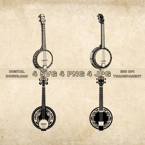 Banjo SVG Bundle, PNG, Banjo Clipart, Hand Drawn Banjo Vector Illustration, SVG Files For Laser Engraving