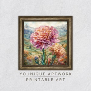 Carnation Print, Floral Watercolor Printable Art, Carnation Painting Nursery Decor, Flowers Wall Art, Digital Download