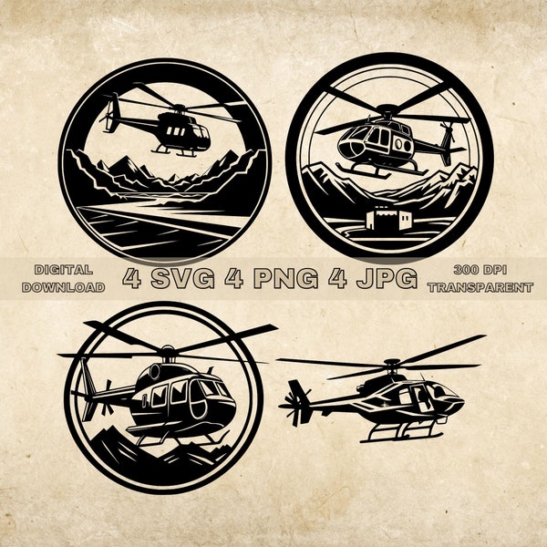 Hélicoptère SVG Bundle, PNG, Clipart hélicoptère, Illustration vectorielle d'hélicoptère dessiné à la main, Fichiers SVG pour la gravure au laser