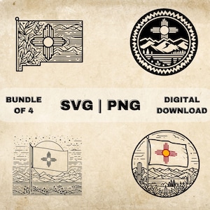 New Mexico Flag SVG Bundle, New Mexico State Clipart, Zia Sun Symbol Theme Vector Illustration, PNG Files For Laser Engraving & Craft