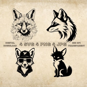 Fox SVG Bundle, PNG, Cute Fox Clipart, Hand Drawn Foxes Vector Illustration, SVG Files For Laser Engraving