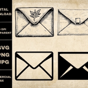 Envelope SVG Bundle, PNG, Envelope Clipart, Hand Drawn Envelope Vector Illustration, SVG Files For Laser Engraving