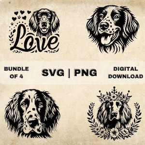 English Setter SVG Bundle, English Setter Clipart, Hand Drawn Dog Theme Vector Illustration, SVG Files For Laser Engraving & Craft