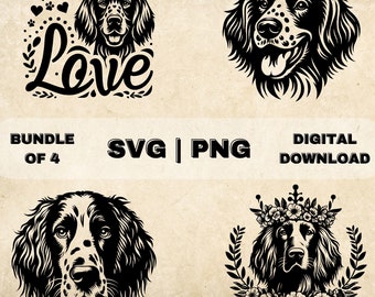 Paquete SVG de Setter inglés, imágenes prediseñadas de Setter inglés, ilustración vectorial de tema de perro dibujado a mano, archivos SVG para grabado láser y artesanía