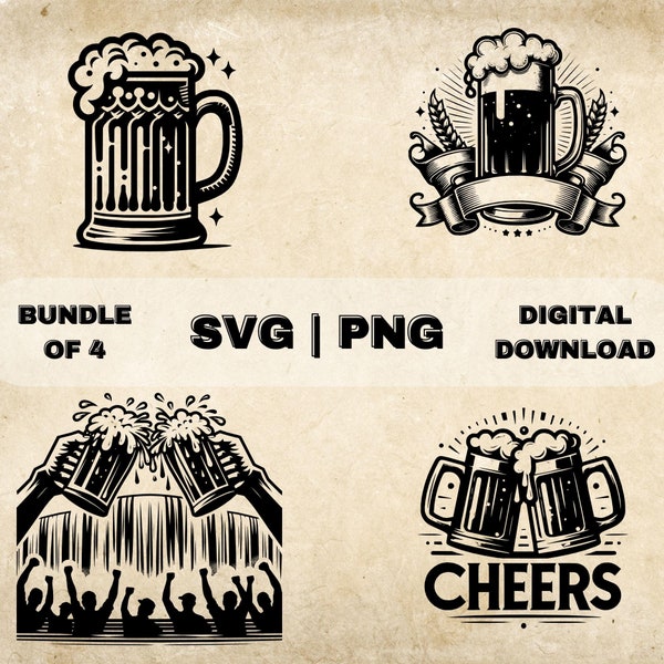Beer Mug SVG Bundle, Beer Clipart, Hand Drawn Beer Lover Theme Vector Illustration, SVG Files For Laser Engraving & Craft