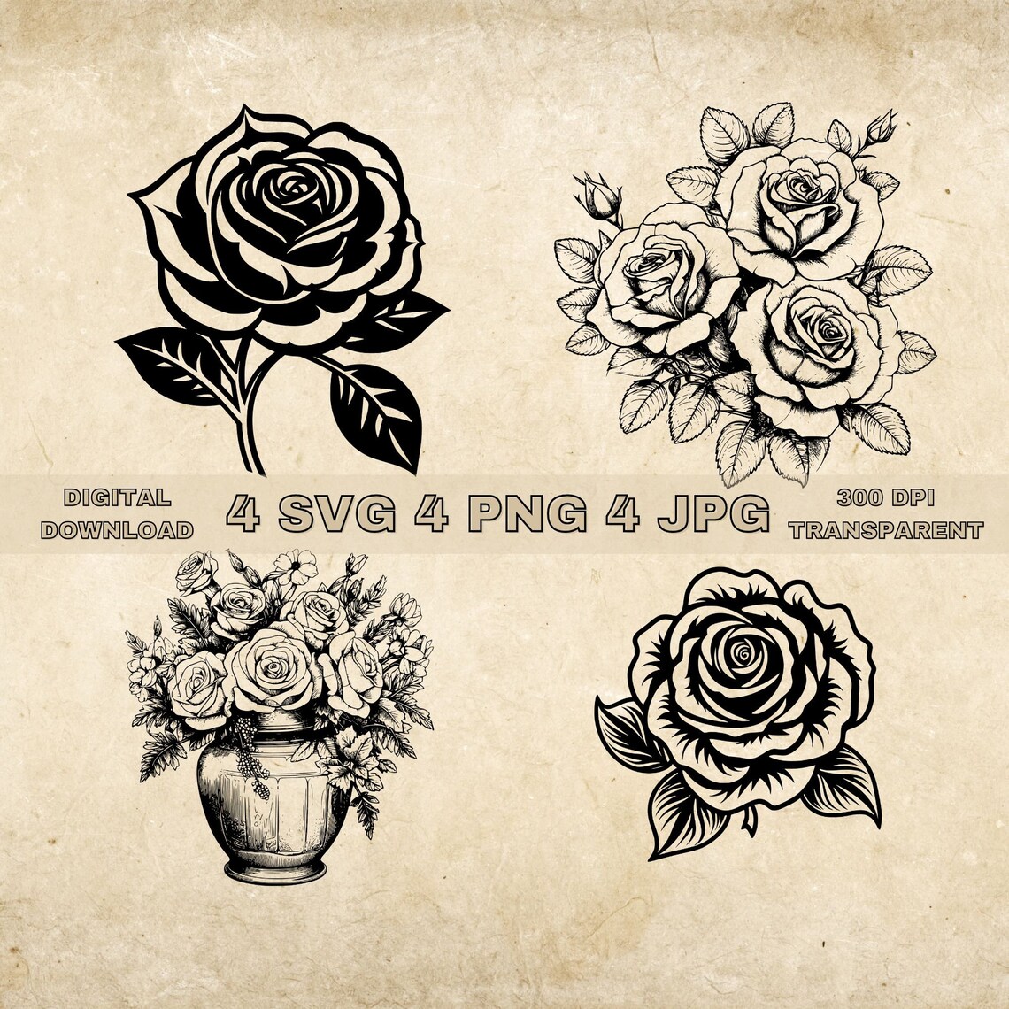 Rose SVG Bundle PNG Rose Flower Clipart Cut Files Floral - Etsy