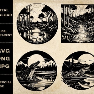 Swamp SVG Bundle, PNG, Swamp Clipart, Hand Drawn Swamp Scene Vector Illustration, SVG Files For Laser Engraving
