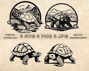 Tortoise SVG Bundle, PNG, Tortoise Clipart, Hand Drawn Tortoise Vector Illustration, SVG Files For Laser Engraving