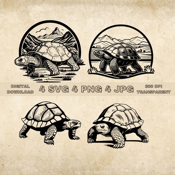 Tortoise SVG Bundle, PNG, Tortoise Clipart, Hand Drawn Tortoise Vector Illustration, SVG Files For Laser Engraving