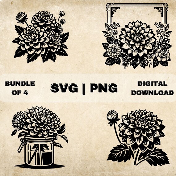 小物 24aw FLOWER PRINT TIE DAHLIA Ys for men Dahlia SVG Bundle, Dahlias Flowers Clipart, Hand Drawn Floral
