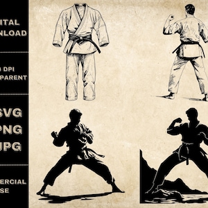 Karate SVG Bundle, PNG, Martial Arts Clipart, Hand Drawn Taekwondo Themed Vector Illustration, SVG Files For Laser Engraving