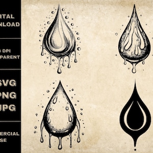 Raindrop SVG Bundle, PNG, Water Drop Clipart, Hand Drawn Rain Drop Vector Illustration, SVG Files For Laser Engraving