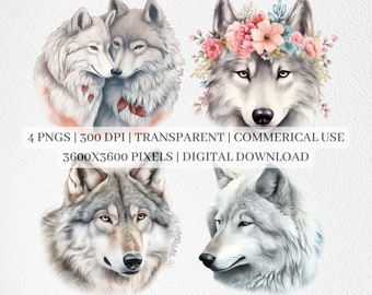 Floral Wolf Clipart, Wolves PNG Files For Sublimation, Wolf And Flowers Clip Art, Nursery Decor, Printable Wall Art, Commercial Use