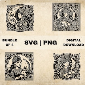 Ixchel SVG Bundle, Mayan Goddess Clipart, Hand Drawn Mayan Mythology Theme Vector Illustration, PNG Files For Laser Engraving & Craft