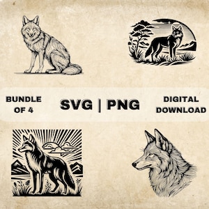Coyote SVG Bundle, Coyote Clipart, Hand Drawn Coyote Theme Vector Illustration, PNG Files For Laser Engraving & Craft