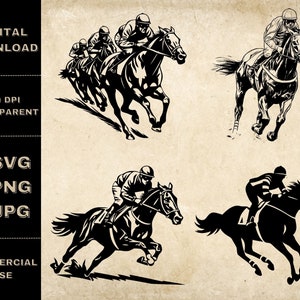 Pferderennen SVG Bundle, PNG, Pferd Reiten Clipart, handgezeichnete Rennpferd Vektor Illustration, SVG-Dateien für die Lasergravur