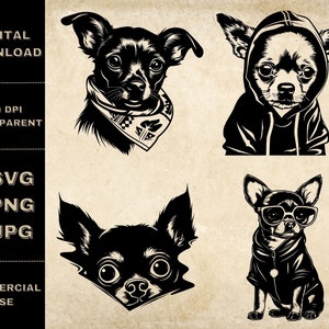 Chihuahua SVG Bundle, PNG, Funny Dog Clipart, Hand Drawn Peeking Dog Vector Illustration, SVG Files For Laser Engraving