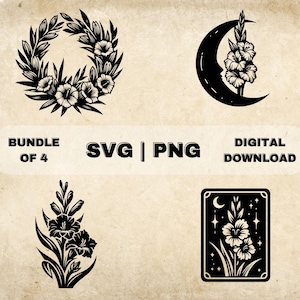Gladiolus SVG bundel, bloemen clipart, hand getrokken bloemen thema vectorillustratie, SVG-bestanden voor lasergravure & ambacht
