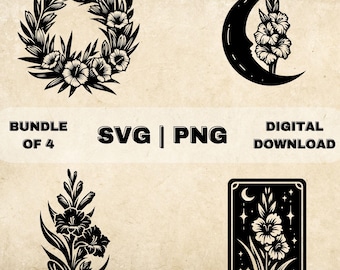 Gladiolus SVG Bundle, Flowers Clipart, Hand Drawn Floral Theme Vector Illustration, SVG Files For Laser Engraving & Craft