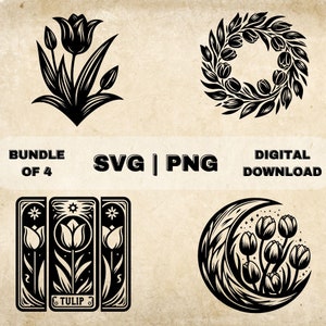 Tulip SVG Bundle, Tulips Flowers Clipart, Hand Drawn Floral Theme Vector Illustration, SVG Files For Laser Engraving & Craft