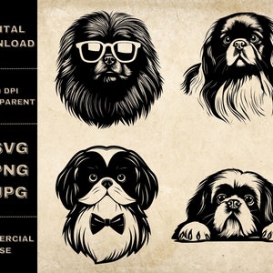 Pekingese SVG Bundle, PNG, Cute Dogs Clipart, Hand Drawn Peeking Dog Vector Illustration, SVG Files For Laser Engraving