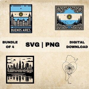 Argentina Sun SVG Bundle, Argentina Flag Clipart, Argentine Art, Buenos Aires Skyline Theme Vector, PNG Files For Laser Engraving & Craft