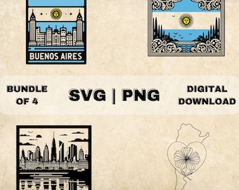 Argentina Sun SVG Bundle, Argentina Flag Clipart, Argentine Art, Buenos Aires Skyline Theme Vector, PNG Files For Laser Engraving & Craft