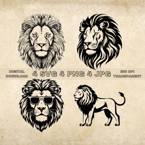 Lion SVG Bundle, PNG, Lion Clipart, Hand Drawn Lions Vector Illustration, SVG Files For Laser Engraving