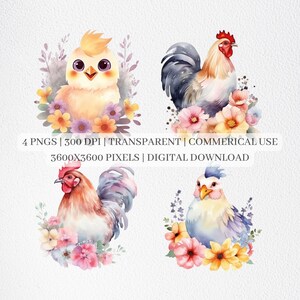 Cute Chicken Watercolor Clipart, Chicken PNG, Chickens Clip Art, Nursery Decor, Printable Wall Art, Sublimation, Commercial Use