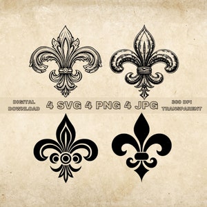 Fleur De Lis SVG Bundle, PNG, Fleur De Lis Clipart, Illustration vectorielle de Fleur De Lis dessinés à la main, fichiers SVG pour la gravure au laser