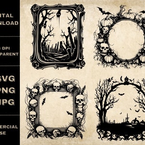 Halloween Frame SVG Bundle, PNG, Halloween Scary Clipart, Hand Drawn Halloween Themed Vector Illustration, SVG Files For Laser Engraving