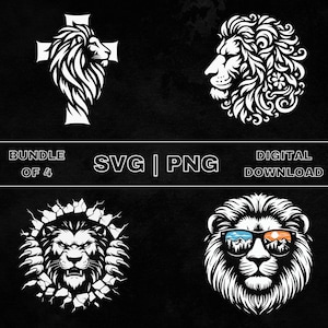 Lion SVG Bundle, Floral Lion Head Clipart, Hand Drawn Lion With Cross Theme Vector Illustration, SVG Files For Laser Engraving & Craft