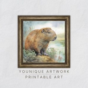 Capybara Print, Capybara Printable Wall Art, Capybara Nursery Decor, Capybara Painting, Digital Download