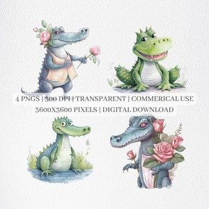 Cute Crocodile Clipart, Watercolor Crocodile PNG Files, Alligator Clip Art, Nursery Decor, Printable Wall Art, Sublimation Commercial Use