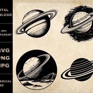 Saturn SVG Bundle, PNG, Saturn Clipart, Hand Drawn Saturn Vector Illustration, SVG Files For Laser Engraving