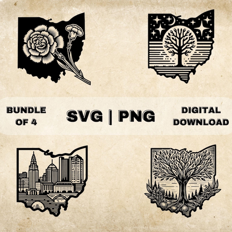 Ohio Roots Sticker Ohio State SVG Bundle, Ohio Clipart, Colombus Skyline, Carnation Flower ...