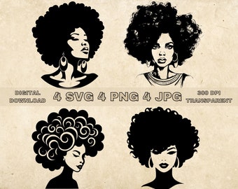 Afro Woman SVG Bundle, PNG, African Women Clipart, Hand Drawn Afro Girl Vector Illustration, SVG Files For Laser Engraving