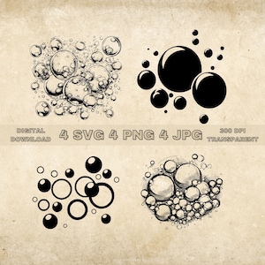Pacchetto Bubbles SVG, PNG, Bubbles Clipart, Illustrazione vettoriale di bolle disegnate a mano, File SVG per incisione laser