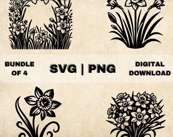 Daffodil SVG Bundle, Daffodils Flowers Clipart, Hand Drawn Floral Theme Vector Illustration, SVG Files For Laser Engraving & Craft
