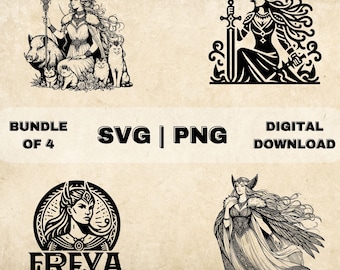 Freya SVG Bundle, Nordic Goddess Clipart, Hand Drawn Norse Mythology Theme Vector Illustration, PNG Files For Laser Engraving & Craft
