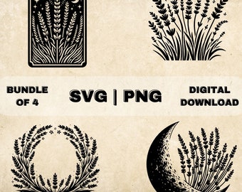 Lavender SVG Bundle, Lavenders Flowers Clipart, Hand Drawn Floral Theme Vector Illustration, SVG Files For Laser Engraving & Craft
