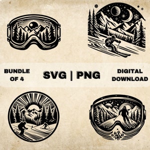 Skier SVG Bundle, Ski Clipart, Hand Drawn Skiing Theme Vector Illustration, SVG Files For Laser Engraving & Craft