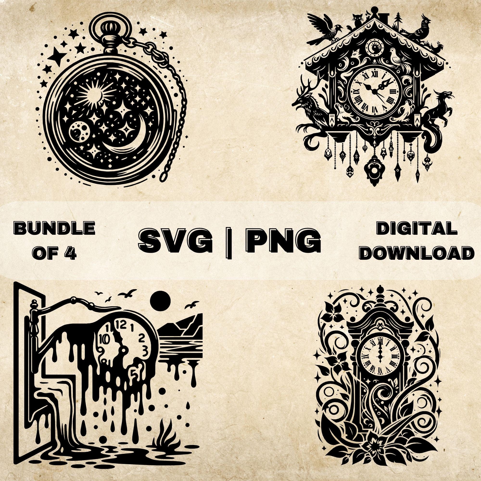 Whimsical Clock SVG Bundle, Fantasy Clipart, Hand Drawn Clock Themed ...