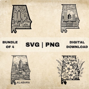 Alabama SVG bundel, AL State clipart, hand getrokken State Pride thema vectorillustratie, PNG-bestanden voor lasergravure & ambacht