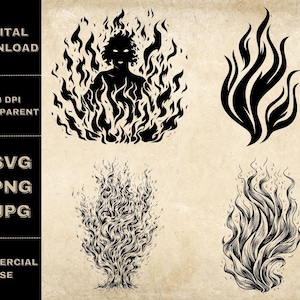 Fire SVG Bundle, PNG, Flame Clipart, Hand Drawn Flames Vector Illustration, SVG Files For Laser Engraving