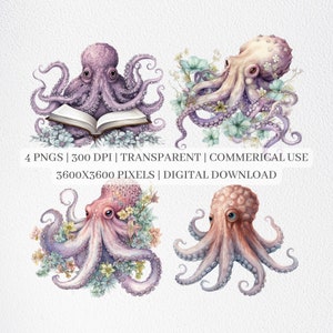 Octopus Clipart, Octopus PNG Files For Sublimation, Sea Creature Clip Art, Octopus Prints, Printable Wall Art, Commercial Use