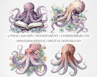 Octopus Clipart, Octopus PNG Files For Sublimation, Sea Creature Clip Art, Octopus Prints, Printable Wall Art, Commercial Use