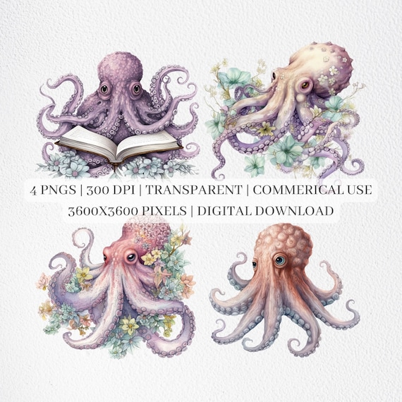 Octopus Clipart, Octopus PNG Files For Sublimation, Sea Creature Clip Art, Octopus Prints, Printable Wall Art, Commercial Use